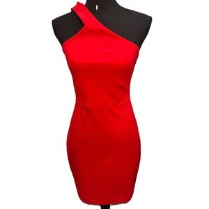 Express Evening Dress Women's Size 4 Red & Lining One Shoulder Zip Up NWT